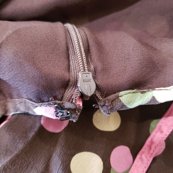 Sunny Leigh Y2K Brown Silk Pink Polka Dot Skirt Womens Size 12 Retro Whimsical - Picture 4 of 6